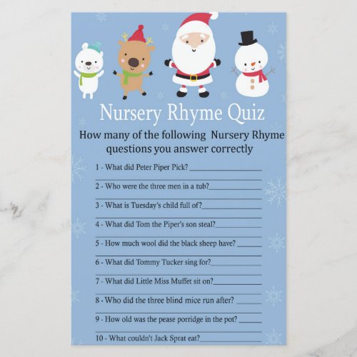 Santa Claus Nursery Rhyme Quiz baby shower game