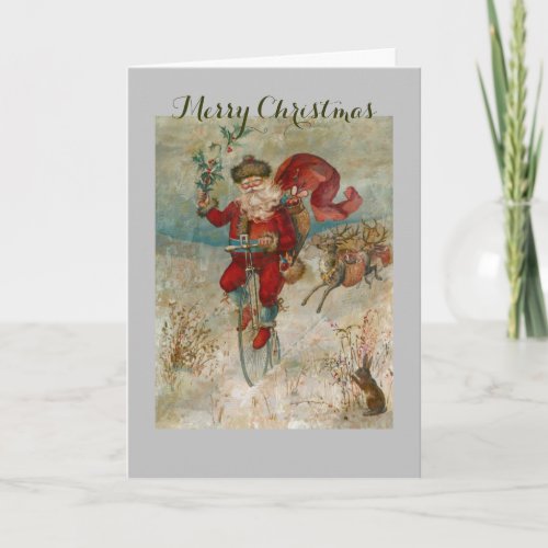 Santa Claus On A Bike Holiday Card