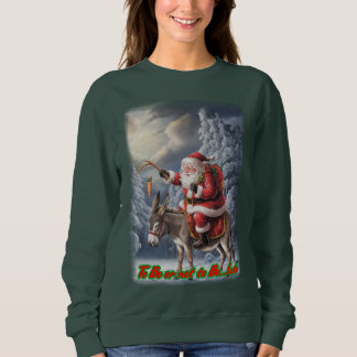 Santa Claus on a Donkey for Christmas on a Green Sweatshirt