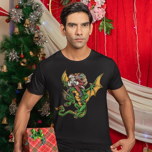 Santa Claus On A Flying Dragon Carrying Gifts T_Shirt