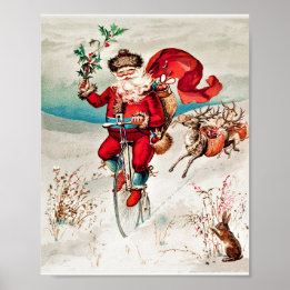 Santa Claus on a penny farthing vintage christmas Poster