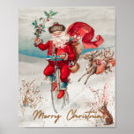 Santa Claus on a penny farthing with reindeer   Poster<br><div class="desc">Santa Claus on a penny farthing with reindeer   Poster .</div>