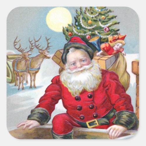 Santa Claus on a Roof Square Sticker