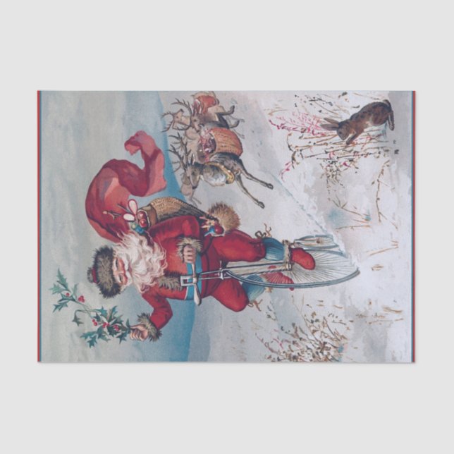 Santa Claus on a Unicycle Reindeer Right Behind! Tissue Paper (Front)