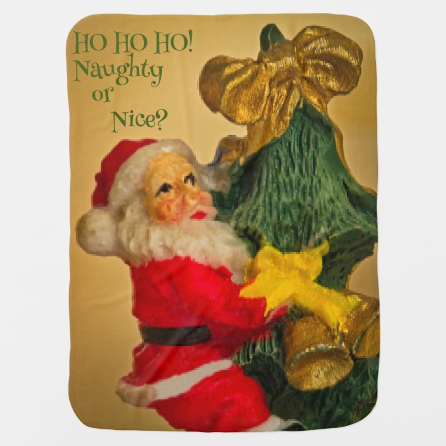 Santa Claus on Christmas Tree Cute, Funny Golden Baby Blanket (Front)