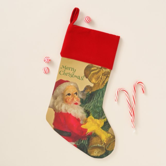 Santa Claus on Christmas Tree Personalized Wish Christmas Stocking (Front)