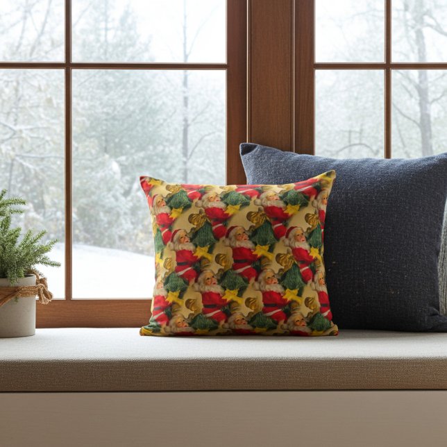 Santa Claus on Christmas Tree with Bells and Bows Throw Pillow (Hallway and Foyer Area Santa Greeting!)