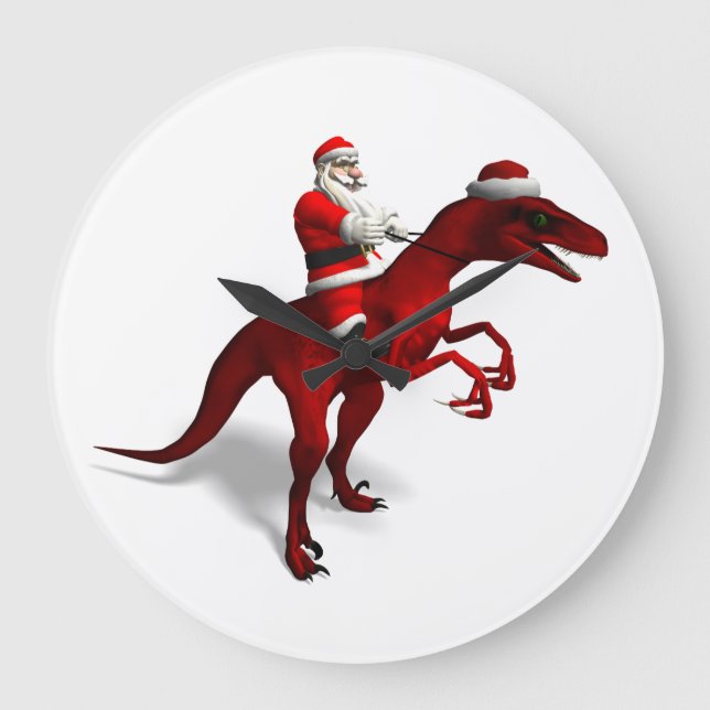 Santa Claus On Dino Large Clock (Front)