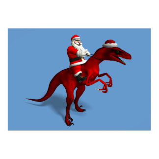 Santa Claus On Dinosaur Poster