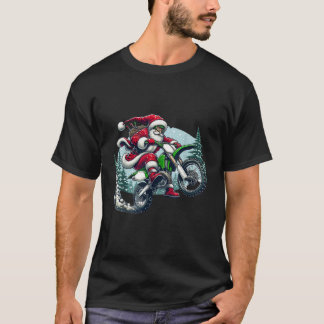 Santa Claus on Dirtbike Wheelie Motocross Christma T-Shirt