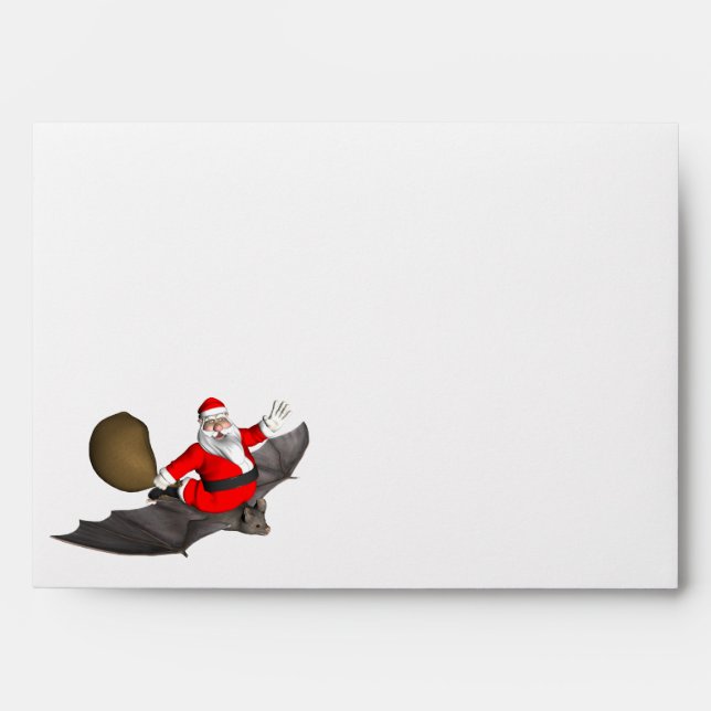 Santa Claus On Flying Bat Envelope (Front)