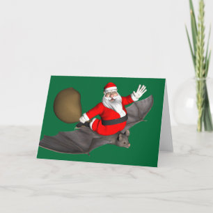Santa Claus On Flying Bat Holiday Card