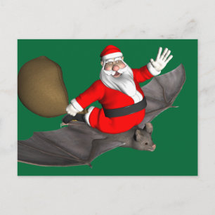 Santa Claus On Flying Bat Holiday Postcard
