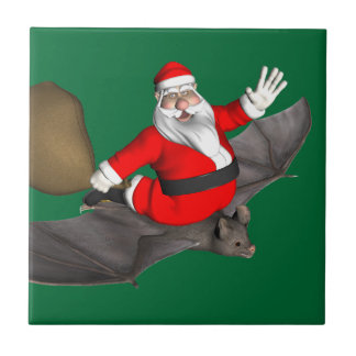 Santa Claus On Flying Bat Tile