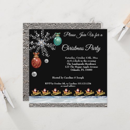 Santa Claus on gold silver  icy snow  Foil Invitation