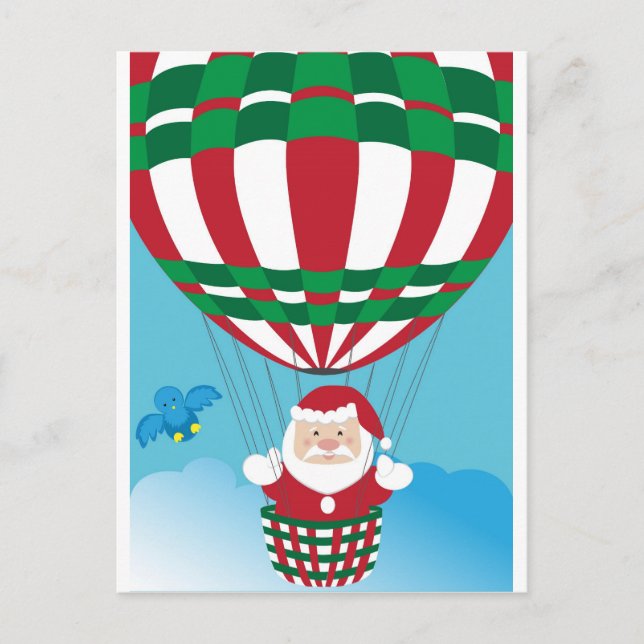 Santa Claus on hot air balloon Holiday Postcard (Front)