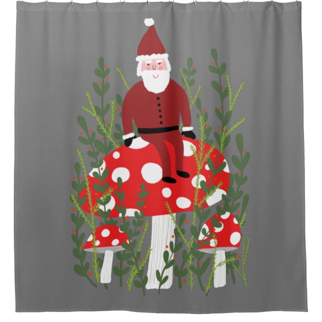 Santa Claus on Magical Mushroom CUSTOM Shower Curtain (Front)