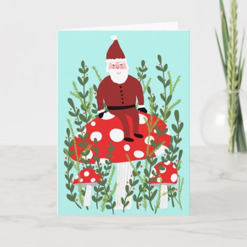 Santa Claus on Magical Mushroom CUSTOM XMAS Card