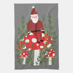 Santa Claus on Magical Mushroom Kitchen Towel
