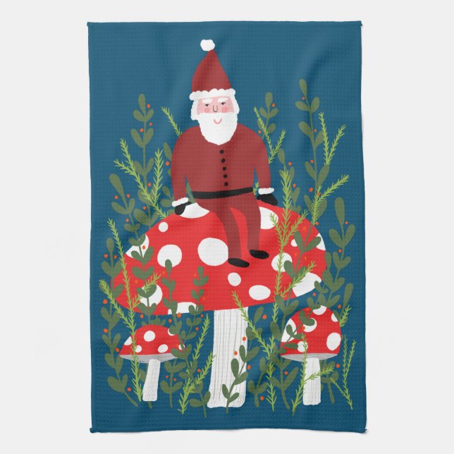 Santa Claus on Magical Mushroom Kitchen Towel (Vertical)