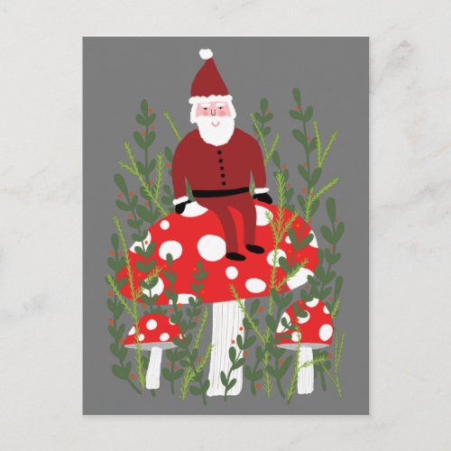 Santa Claus on Magical Mushroom Xmas Postcard