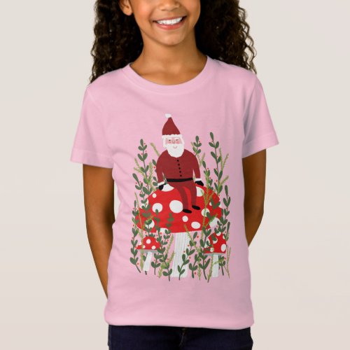 Santa Claus on Magical Mushroom Xmas T_Shirt