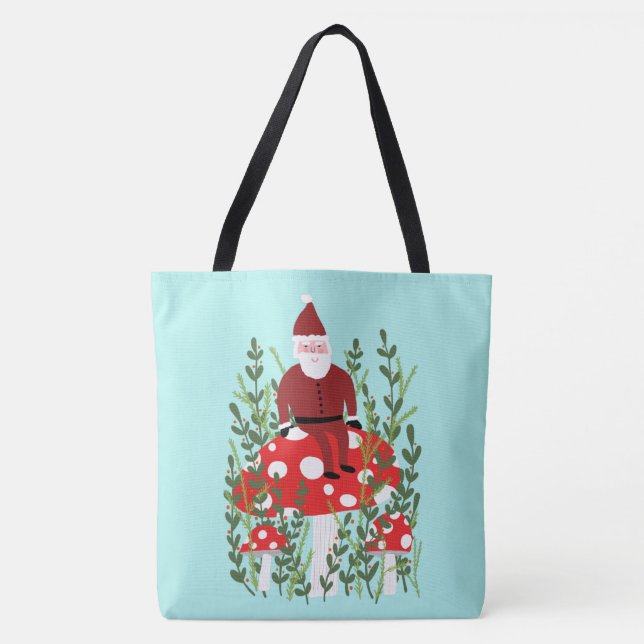 Santa Claus on Magical Mushroom Xmas Tote Bag (Front)