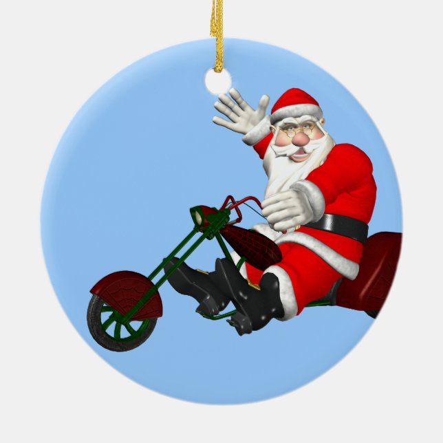 Santa Claus On Motor Trike Ceramic Ornament (Back)