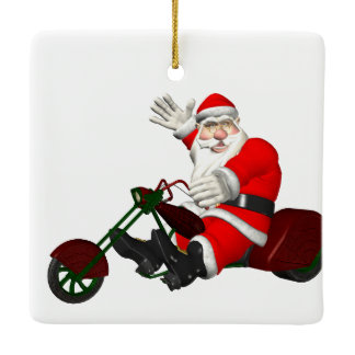 Santa Claus On Motor Trike Ceramic Ornament