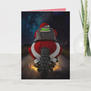 SANTA CLAUS ON MOTORCYCLE CHRISTMAS CARD