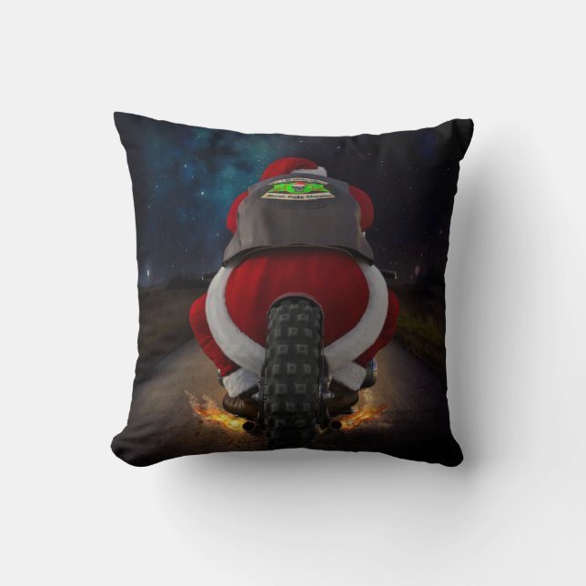SANTA CLAUS ON MOTORCYCLE CHRISTMAS PILLOW (Front)