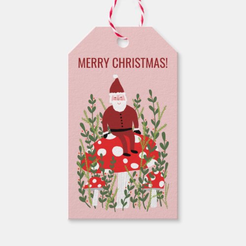 Santa Claus on Mushroom Christmas Elf Dwarf Cute  Gift Tags