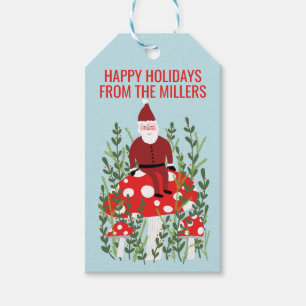 Santa Claus on Mushroom Christmas Elf Dwarf Gift Tags