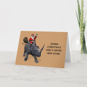 Santa Claus On Rhino Rhinoceros Holiday Card
