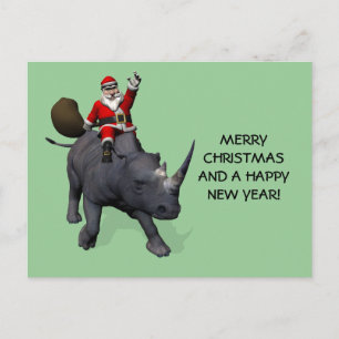 Santa Claus On Rhino Rhinoceros Holiday Postcard