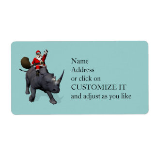 Santa Claus On Rhino Rhinoceros Label