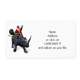 Santa Claus On Rhino Rhinoceros Label