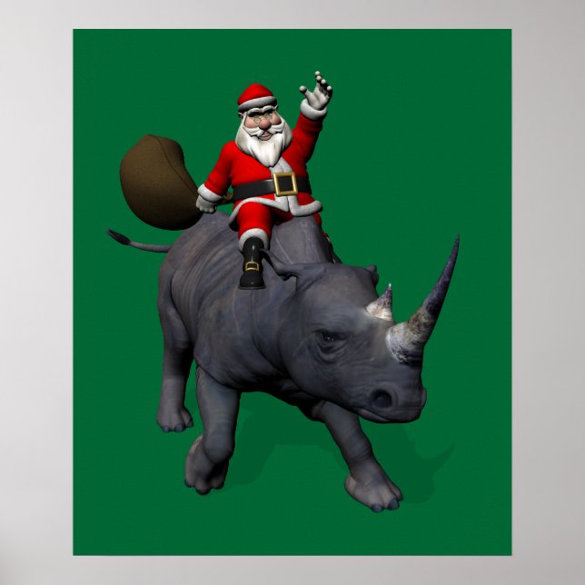 Santa Claus On Rhino Rhinoceros Poster (Front)