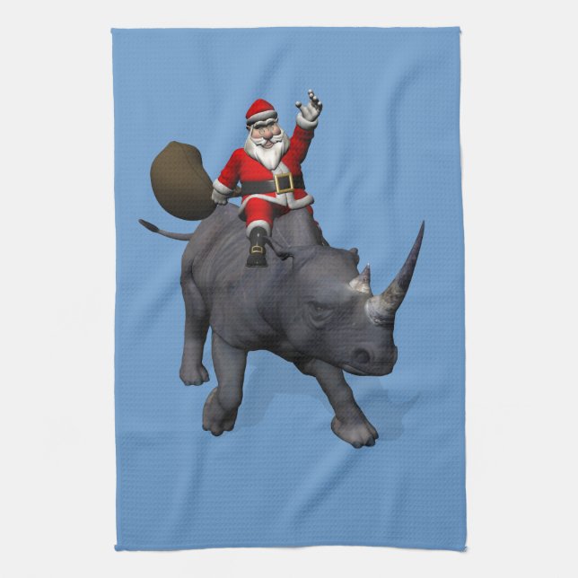 Santa Claus On Rhino Rhinoceros Towel (Vertical)