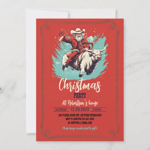 Santa Claus on Rodeo Bull riding Invitation