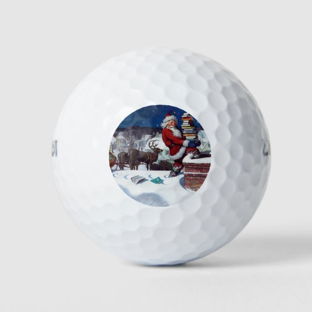 Santa Claus on Roof, Delivering Christmas Books Golf Balls (Front)