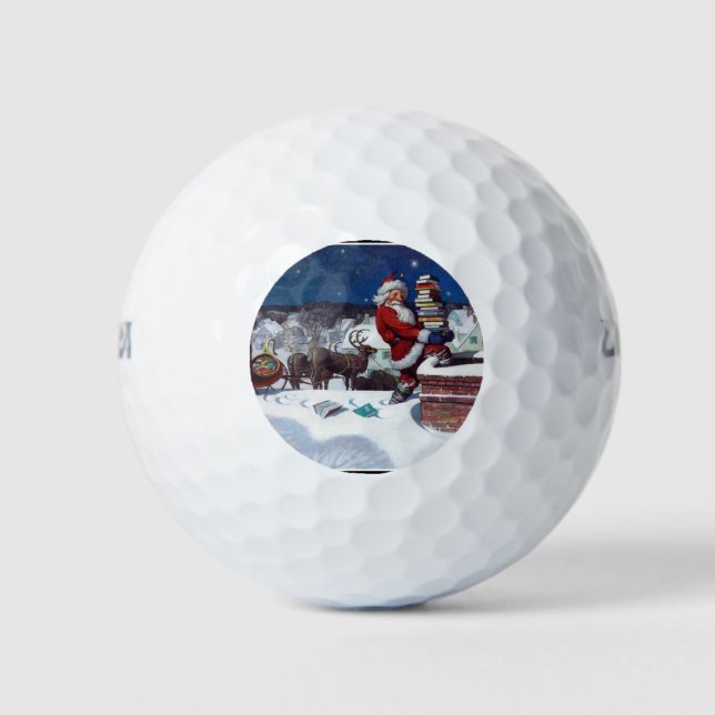 Santa Claus on Roof, Delivering Christmas Books Golf Balls (Front)