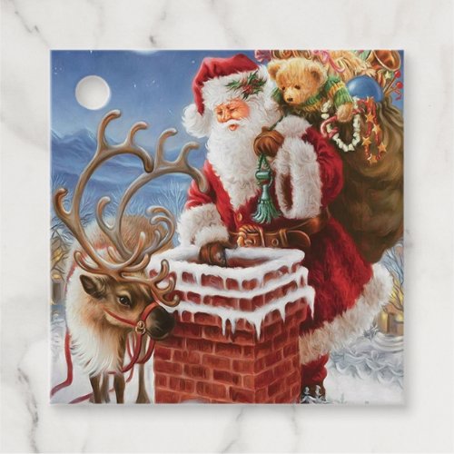 Santa Claus On Roof Favor Tags