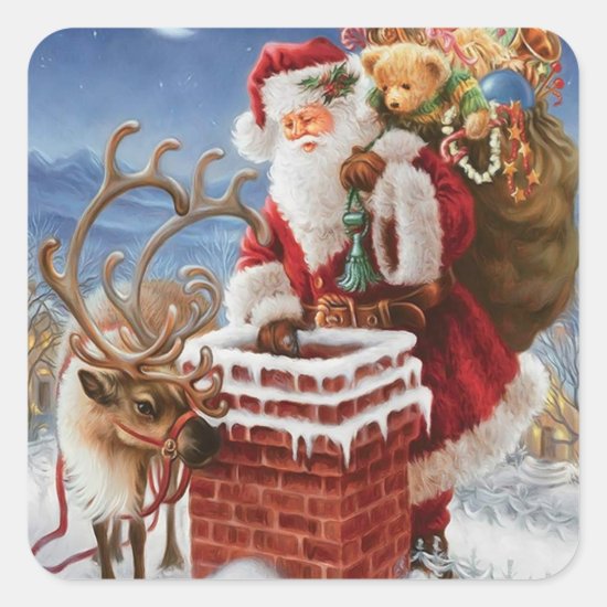 Santa Claus On Roof Square Sticker
