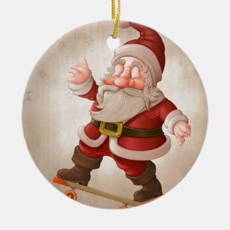 Santa Claus On Skateboard Ceramic Ornament