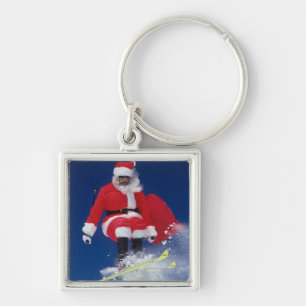 Santa Claus on skis jumping off a cornice at Keychain