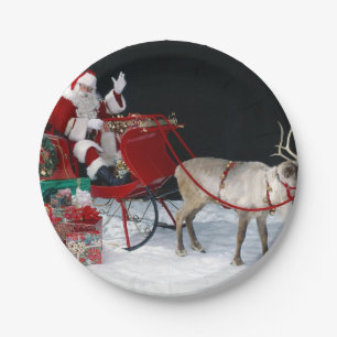 Santa Claus on sleigh with presents Paper Plates