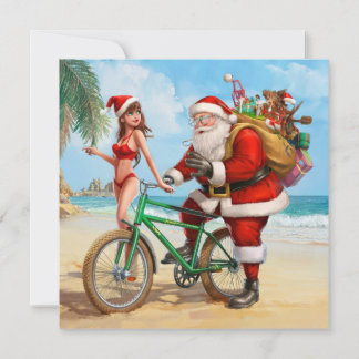 Santa Claus on the beach, Merry Christmas! Invitation