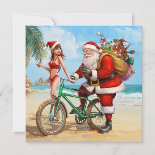 Santa Claus on the beach Merry Christmas Invitation