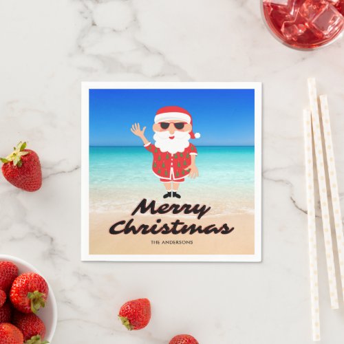 Santa Claus on the Beach Merry Christmas Napkins